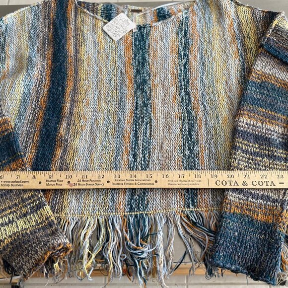 Free People Blue Motif Fringe Sweater BOHO - Picture 5 of 5